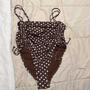 Brown Polka Dot One Piece Swimsuit